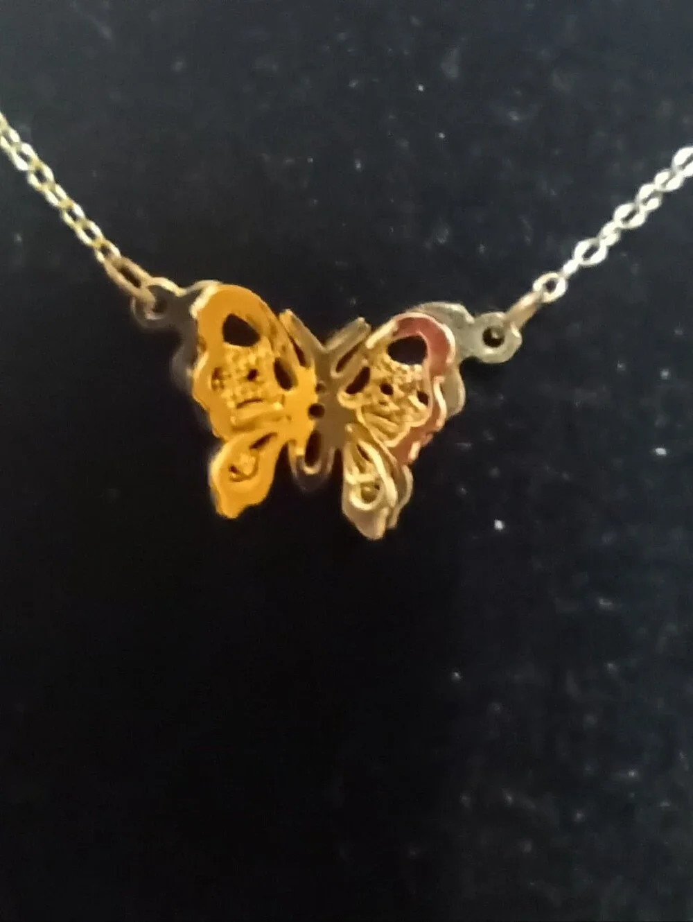 Gold Toned Filigree Butterfly Necklace, Butterfly Hat Pin and Earrings